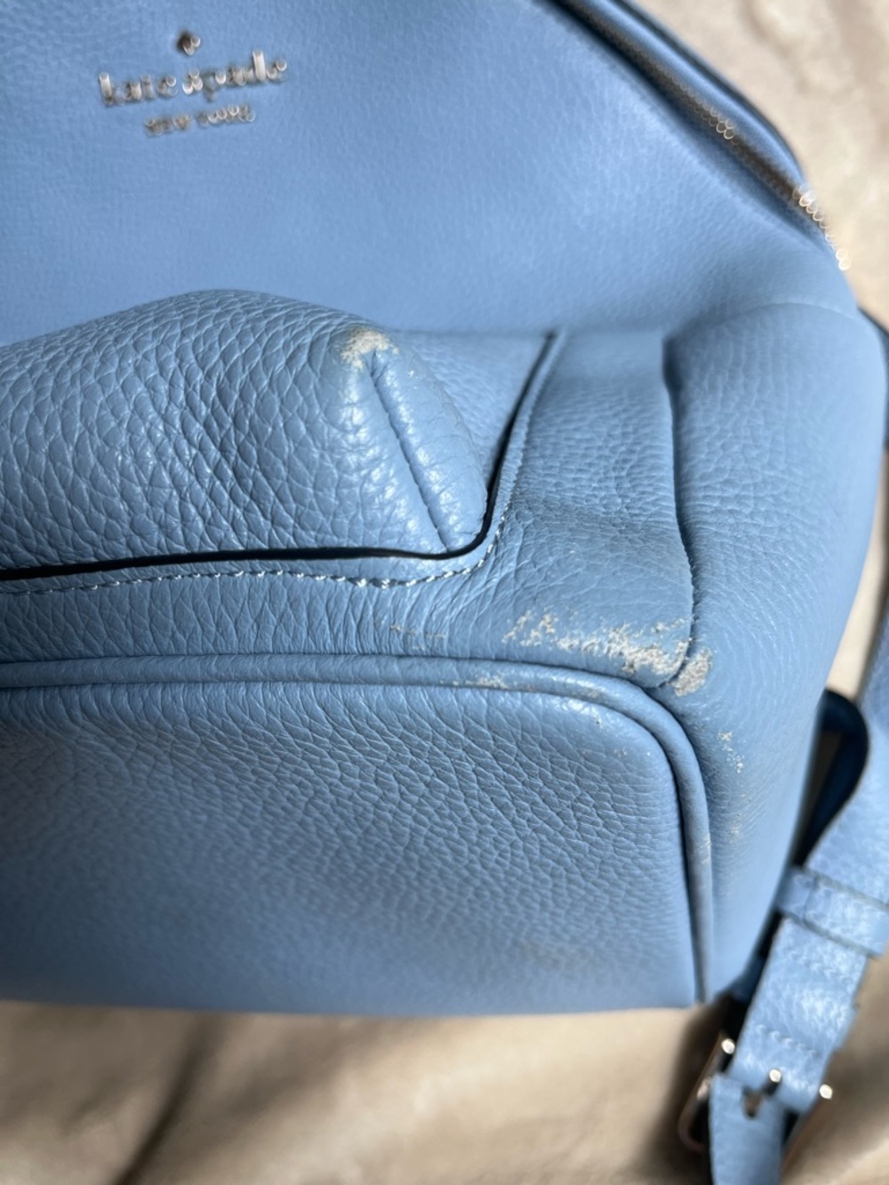 kate spade Light Blue Pebbled Leather Backpack with silver Hardware - Picture 7 of 12